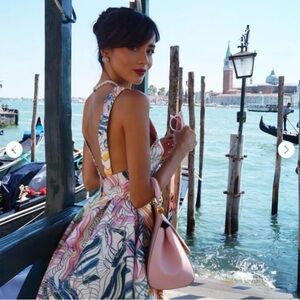 H&M Backless Patterned Mini Dress with Pockets- Pink and Blue Size 4